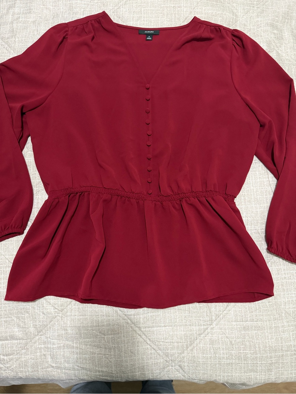 Alfani Women's Deep Red Button-Front Peplum Top